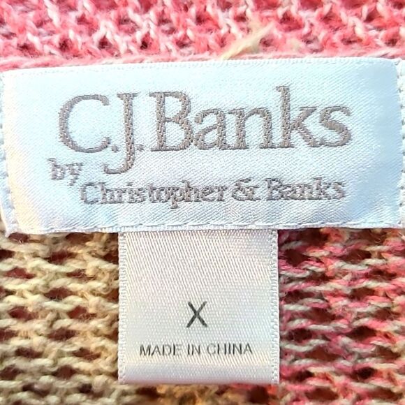 CJ Banks  Pastel Open-Knit Buttondown Sweater, Shades of Pink, Peach,Size X, 14W - Picture 8 of 9